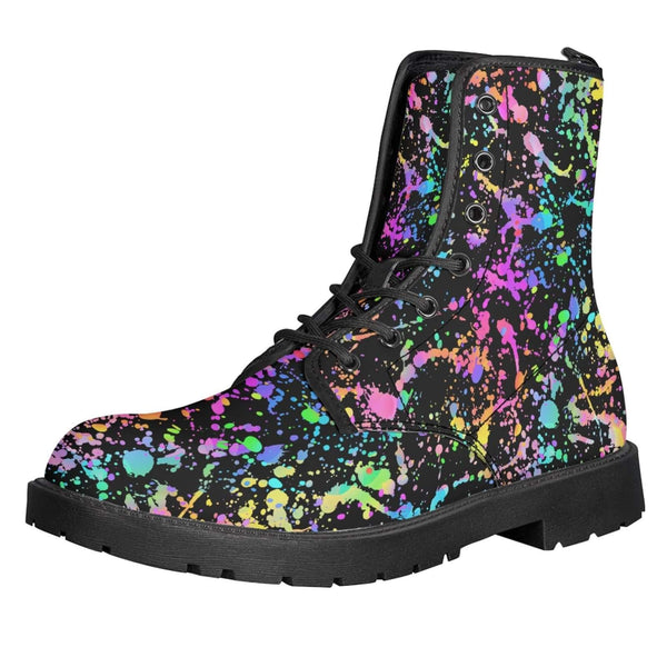 Black Paint Splatter Kitty Kicks™️ COMBAT BOOTS **REQUEST A PREORDER INVOICE** ($5 deposit will be applied to your full invoice)