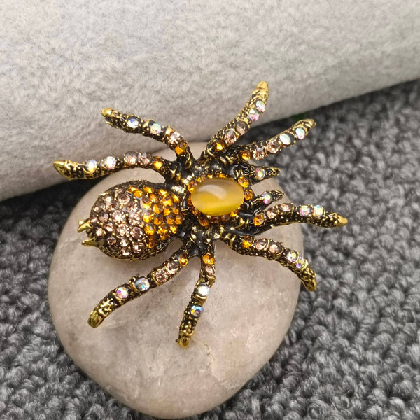 Mio Queena - Rhinestone Spider Brooch: Amber