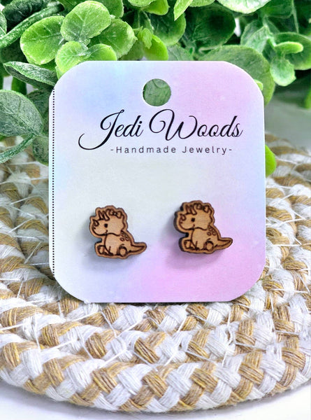 Jedi Woods - Wooden Dinosaur Stud Earrings