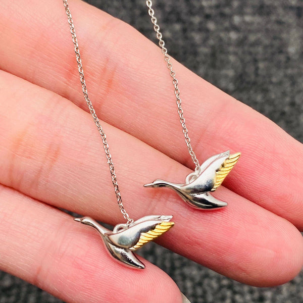 Mio Queena - Silver-Plated Flying Wild Goose Bird Dangle Earrings