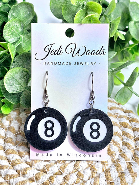 Jedi Woods - 8 Ball Dangle Earrings