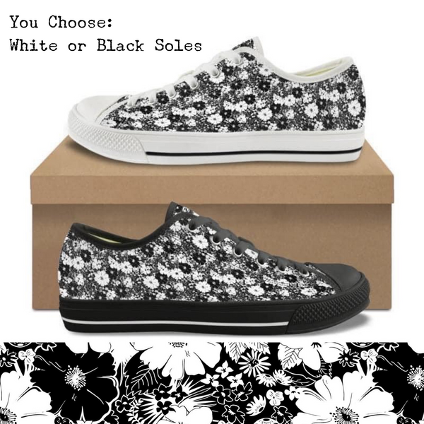 Black & White Flowers Kitty Kicks™️ CANVAS LOW TOP SHOES **REQUEST A PREORDER INVOICE** ($5 deposit will be applied to your full invoice)