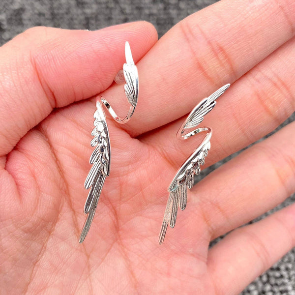 Mio Queena - Silver-Plated Angel Wings Post Earrings