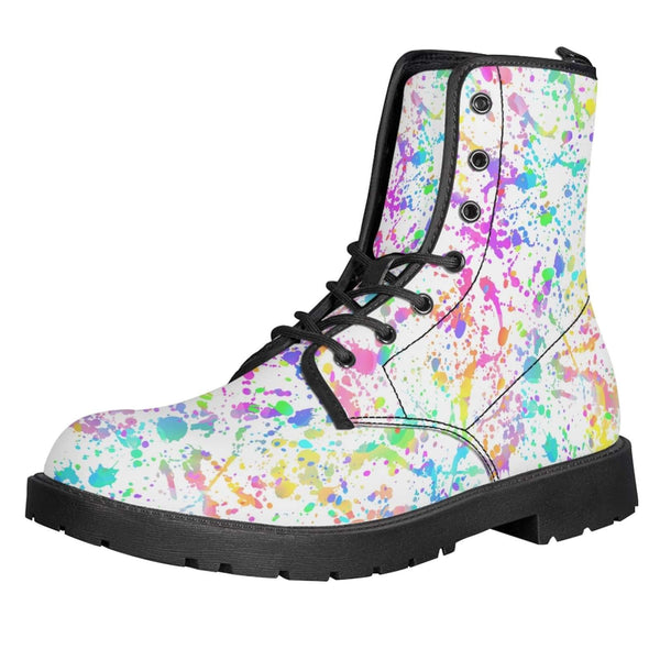 White Paint Splatter Kitty Kicks™️ COMBAT BOOTS **REQUEST A PREORDER INVOICE** ($5 deposit will be applied to your full invoice)