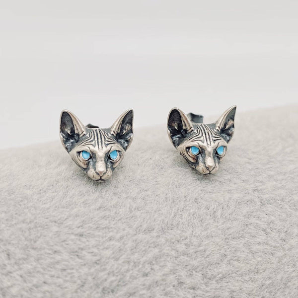 Mio Queena - 925 Sterling Silver Blue Eye Cat Stud Earrings