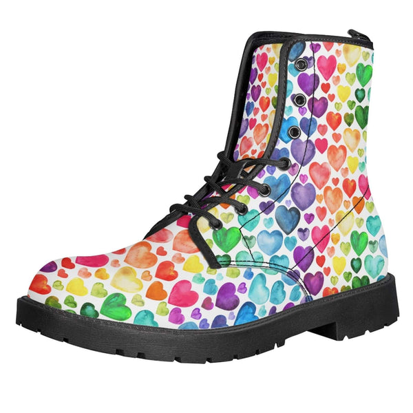 Rainbow Hearts Kitty Kicks™️ COMBAT BOOTS **REQUEST A PREORDER INVOICE** ($5 deposit will be applied to your full invoice)