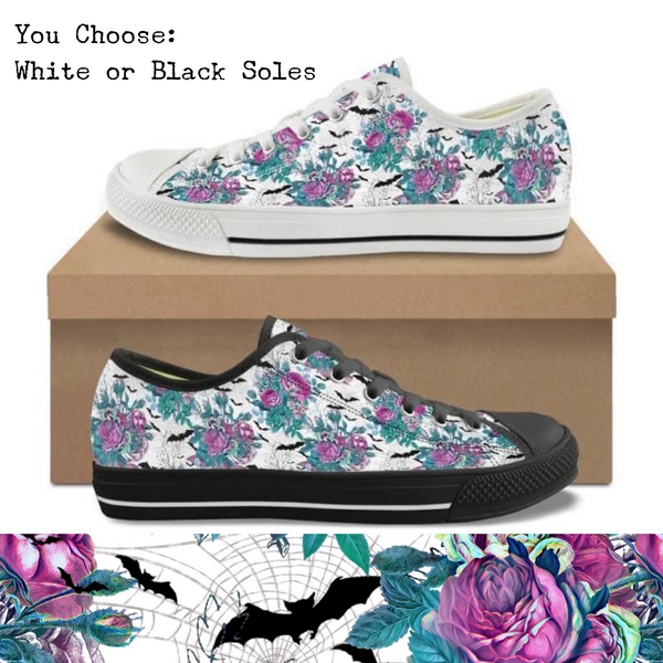 Bat Flowers Kitty Kicks™️ CANVAS LOW TOP SHOES **REQUEST A PREORDER INVOICE** ($5 deposit will be applied to your full invoice)