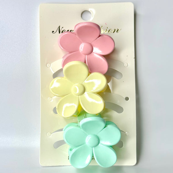 Love and Repeat Petite Flower Hair Claw Clip Set - Pink, Yellow, Mint