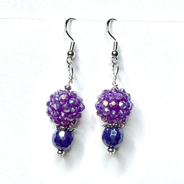 Amy Foxy Style Handmade Earrings - Purple Sparkle Ball and Mystic Purple Fire Agate Beads