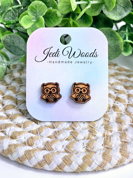 Jedi Woods - Wooden Owl Stud Earrings