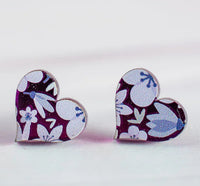 Stellar Gifts Purple Mirror Floral Heart Stud Earrings