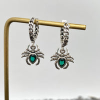 Mio Queena - Gothic Green CZ Spider Chain Huggie Earrings