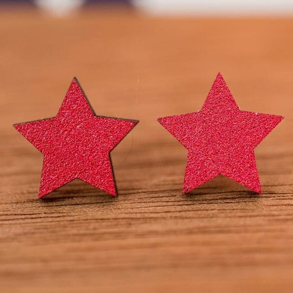 Stellar Gifts Red Star Wood Stud Earrings
