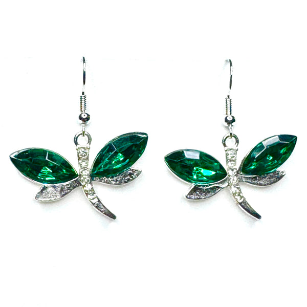 Amy Foxy Style Handmade Earrings - Sparkly Dragonfly Charms: Green