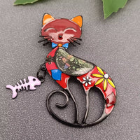 Mio Queena - Enamel Fishbone Charm Cat Brooch: Red