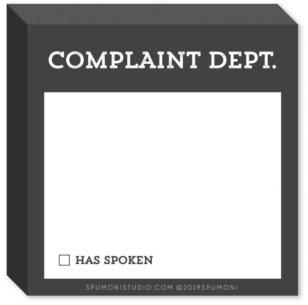 Gibbs Smith - “Complaint Dept.”  Memo Sticky Pad by Spumoni