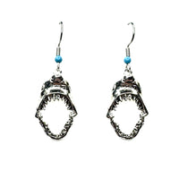 Amy Foxy Style Handmade Earrings - Movable Hinged Shark Jaw Silver Charms