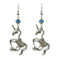 Amy Foxy Style Handmade Earrings - Unicorn Skeleton Charms: Double Dangle Light Blue Rhinestones
