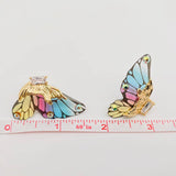 Mio Queena - Gradient Butterfly Wings Stud Earrings: Ombré Pastel Rhinestone - Gold