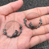 Mio Queena - Bird on Branch Stainless Steel Hoop Earrings