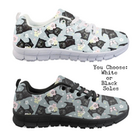 Floral Black Kitties CLASSIC WALKING SHOES **REQUEST A PREORDER INVOICE**
