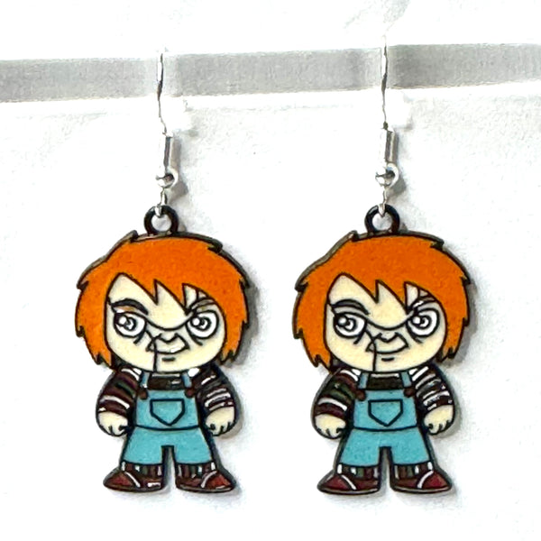Amy Foxy Style Handmade Earrings - Horror Character Charms with Silver Hooks: Creepy Boy Doll