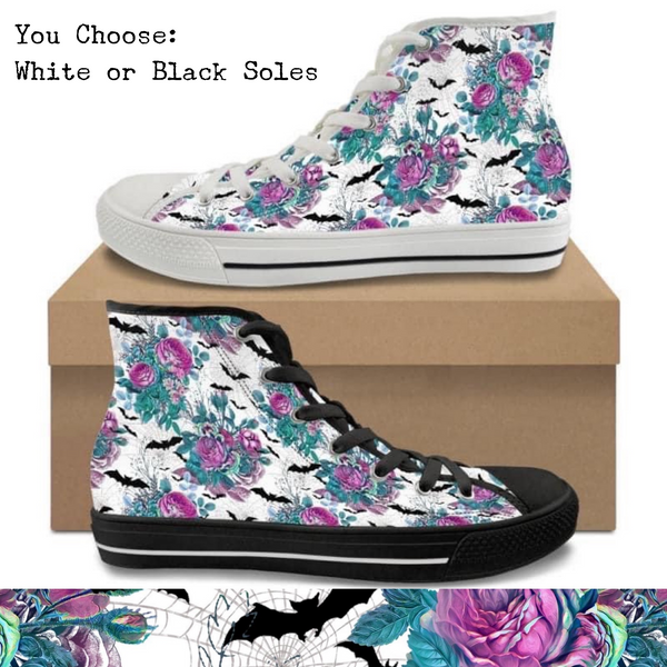 Bat Flowers Kitty Kicks™️ CANVAS HIGH TOP SHOES **REQUEST A PREORDER INVOICE** ($5 deposit will be applied to your full invoice)