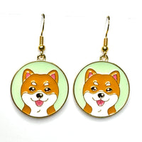 Amy Foxy Style Handmade Earrings - Happy Dog Puppy Charms with Golden Hooks: Shiba Inu