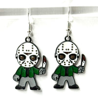 Amy Foxy Style Handmade Earrings - Horror Character Charms with Silver Hooks: Hockey Mask