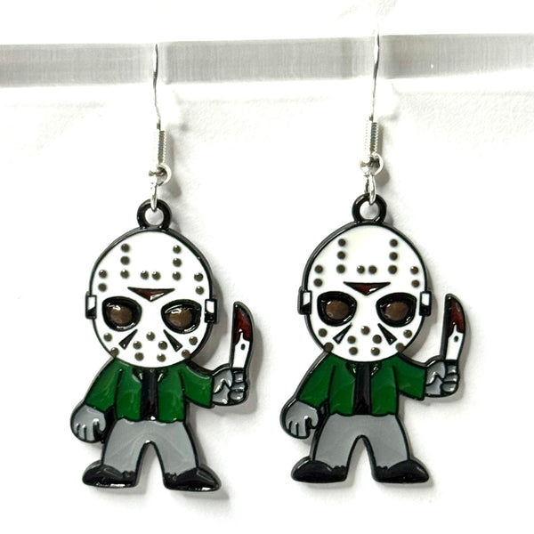 Amy Foxy Style Handmade Earrings - Horror Character Charms with Silver Hooks: Hockey Mask