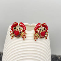 Mio Queena - Red Heart Enamel Crab Stud Earrings