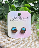 Jedi Woods - Blue Jellyfish Wood Stud Earrings