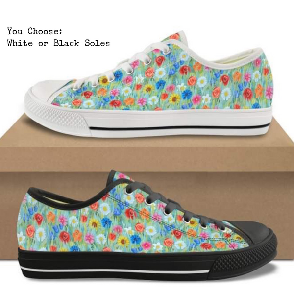 Oil Painted Flowers Kitty Kicks™️ CANVAS LOW TOP SHOES **REQUEST A PREORDER INVOICE** ($5 deposit will be applied to your full invoice)