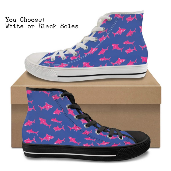 Pink Sharks Kitty Kicks™️ CANVAS HIGH TOP SHOES **REQUEST A PREORDER INVOICE** ($5 deposit will be applied to your full invoice)