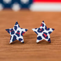 Stellar Gifts Colorful Leopard Print Star Wood Stud Earrings