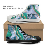 Green & Gold Marble CANVAS HIGH TOP SHOES **REQUEST A PREORDER INVOICE**