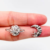 Mio Queena - Silver Color Planet Moon Stars Asymmetric Ear Studs