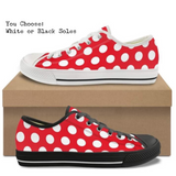 Red & White Polka Dots CANVAS LOW TOP SHOES **REQUEST A PREORDER INVOICE**