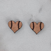 Stellar Gifts Baseball Heart Wood Stud Earrings