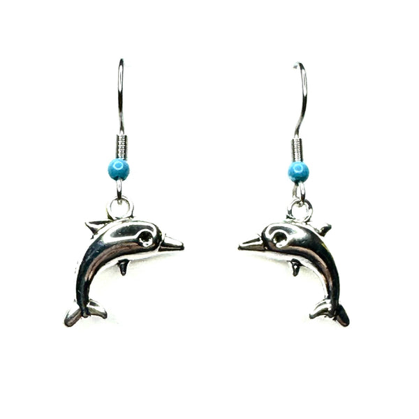 Amy Foxy Style Handmade Earrings - Dolphin Silver Charms