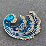 Mio Queena - Rhinestone Enamel Blue Wave Brooch