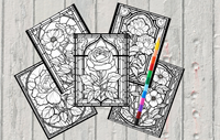Mystical Monkey Toes - Stained Glass Flower Coloring Sheets With Stackable Crayon