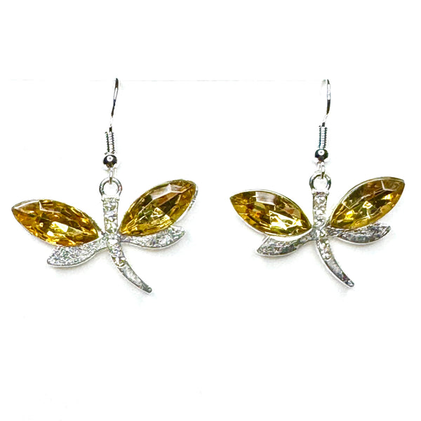 Amy Foxy Style Handmade Earrings - Sparkly Dragonfly Charms: Yellow