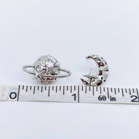 Mio Queena - Silver Color Planet Moon Stars Asymmetric Ear Studs