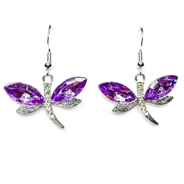 Amy Foxy Style Handmade Earrings - Sparkly Dragonfly Charms: Lavender
