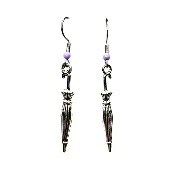 Amy Foxy Style Handmade Earrings - Closed Umbrella Silver Charms
