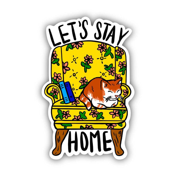 Big Moods - “Let's Stay Home” Cat and Books on Chair Sticker