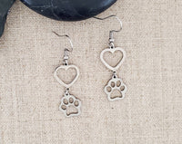 Covaly Artisan Jewelry -  Stainless Steel Paw Print Heart Earrings