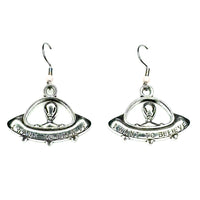 Amy Foxy Style Handmade Earrings - “I Want to Believe” Alien UFO Silver Charms