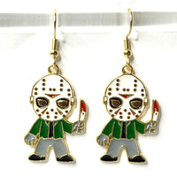 Amy Foxy Style Handmade Earrings - Horror Character Charms with Golden Hooks: Hockey Mask
